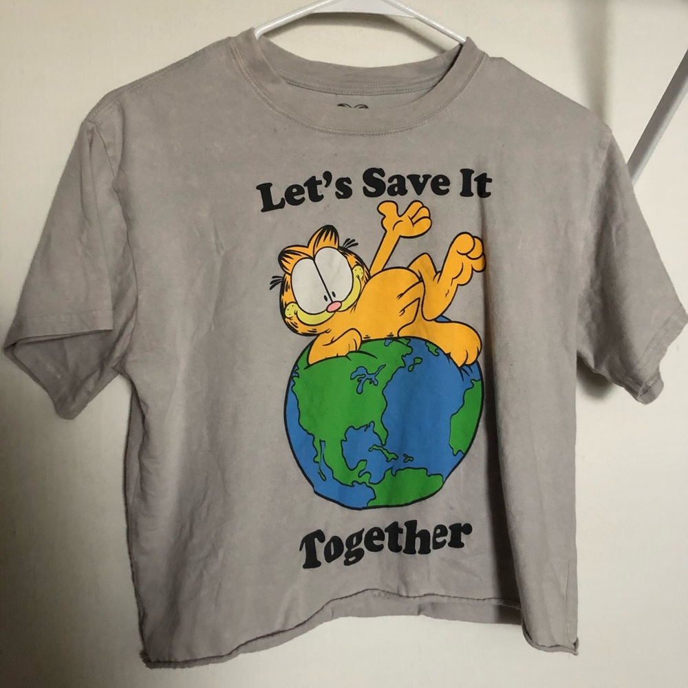 Lets save the earth cropped Garfield shirt